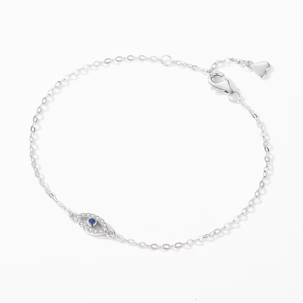 Sterling Silver Turkish Blue Evil Eye Bracelet with Zircon Charm – Lucky Eye Jewellery for Women