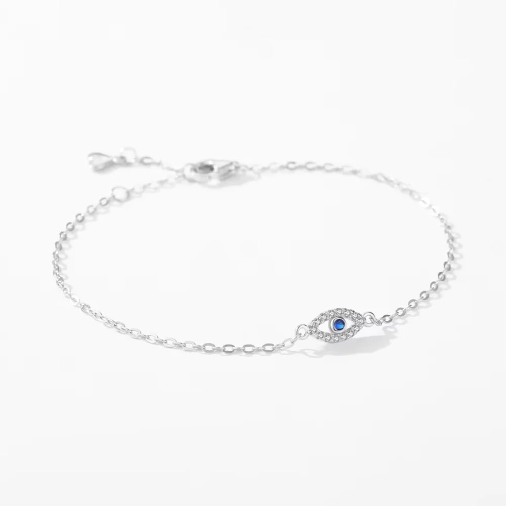 Sterling Silver Turkish Blue Evil Eye Bracelet with Zircon Charm – Lucky Eye Jewellery for Women