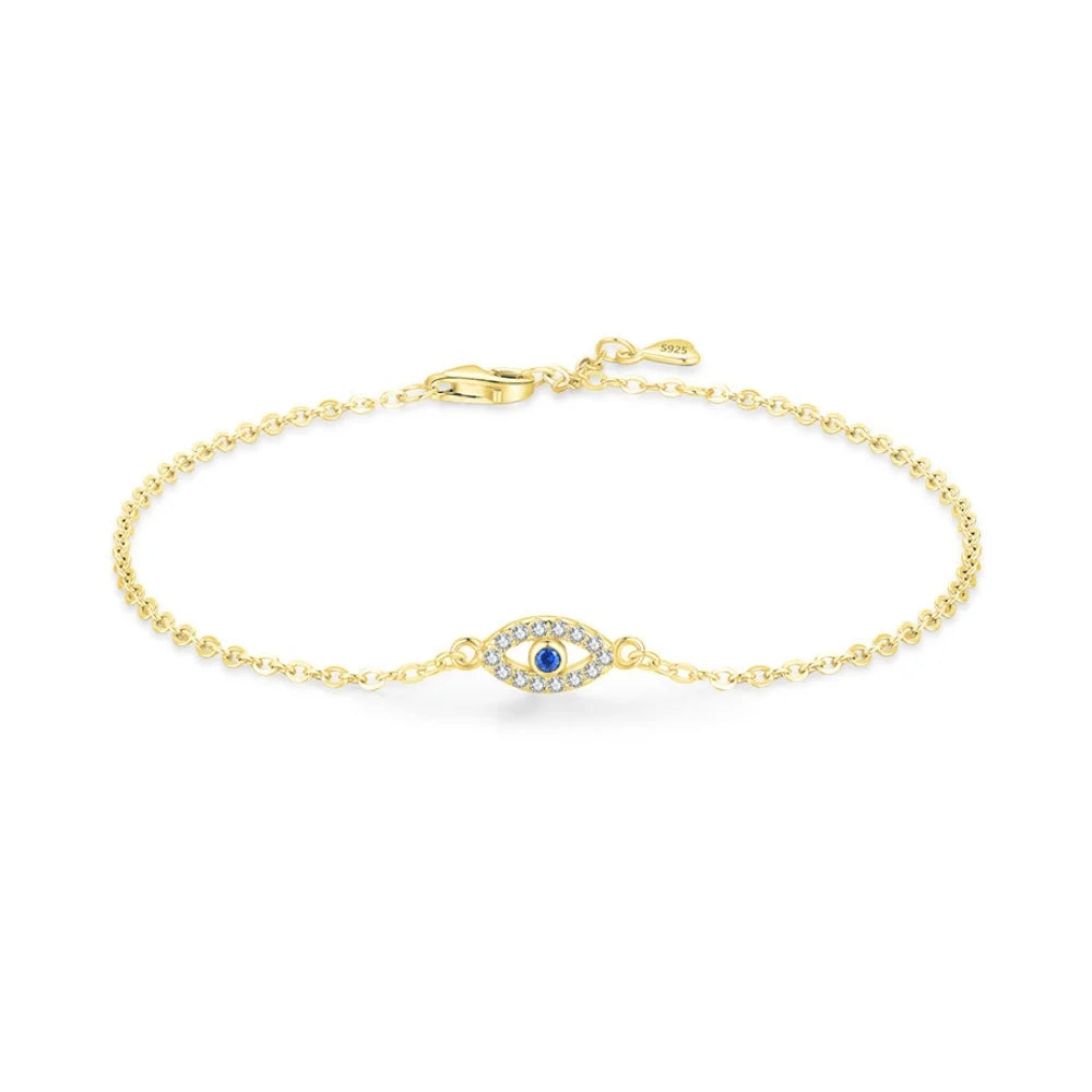 Sterling Silver Turkish Blue Evil Eye Bracelet with Zircon Charm – Lucky Eye Jewellery for Women