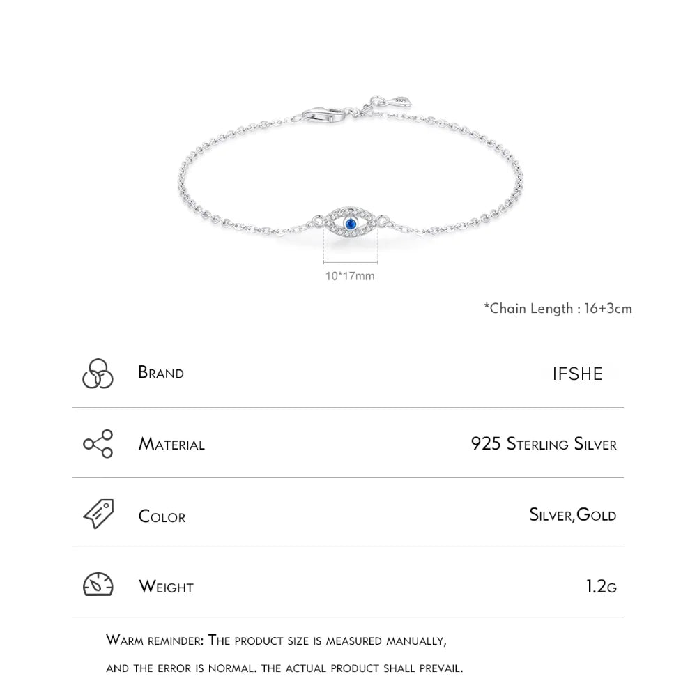 Sterling Silver Turkish Blue Evil Eye Bracelet with Zircon Charm – Lucky Eye Jewellery for Women