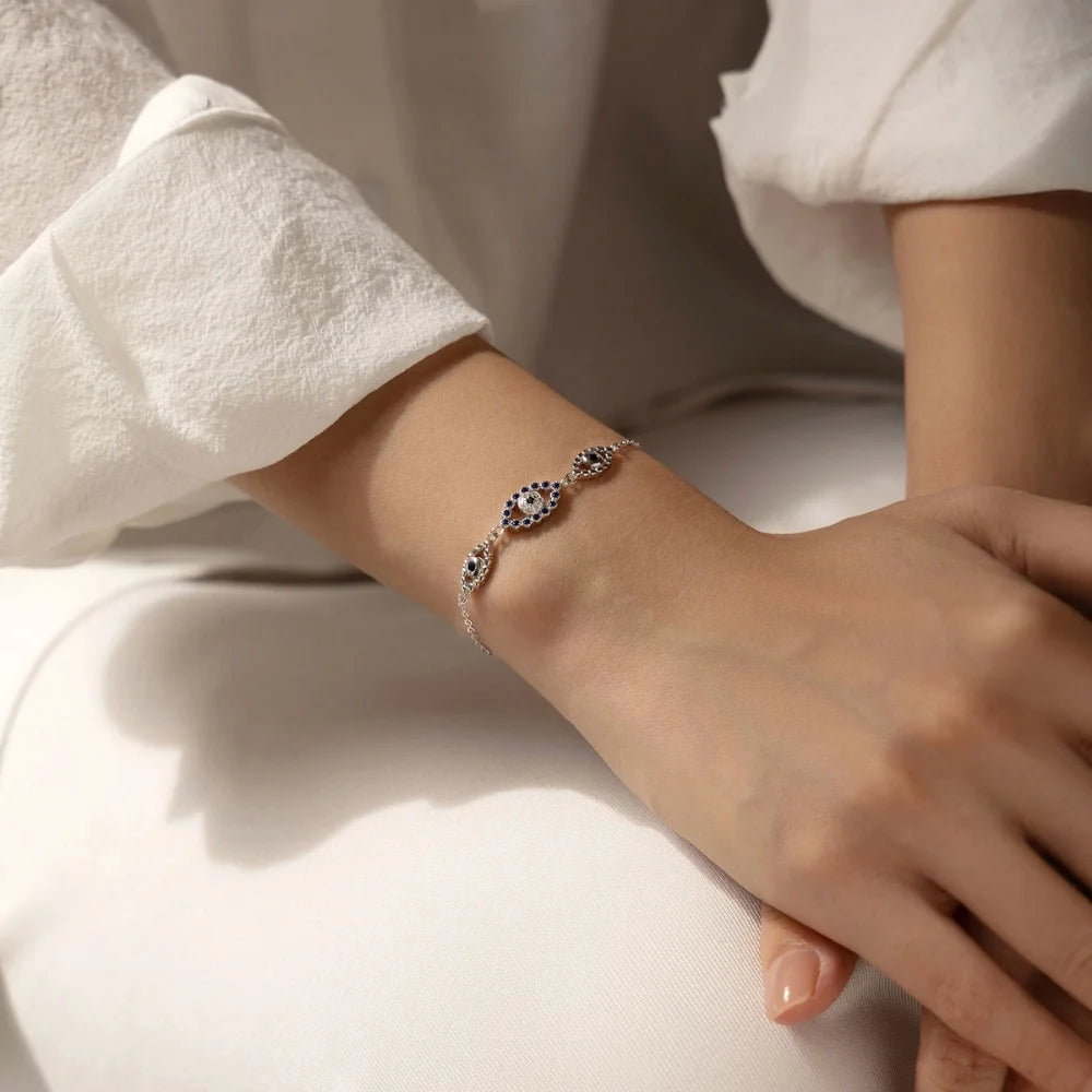 Sterling Silver Evil Eye Bracelet - Turkish Lucky Eye Jewellery for Her