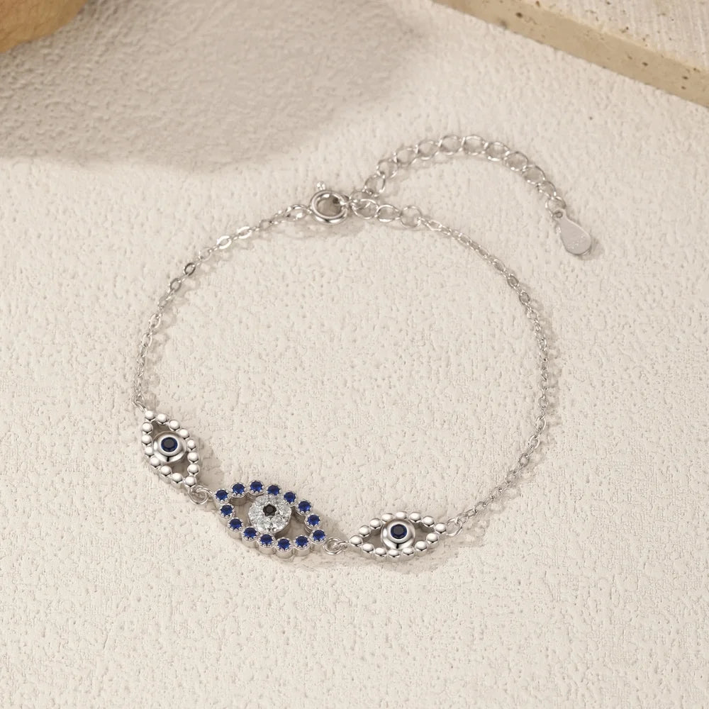 Sterling Silver Evil Eye Bracelet - Turkish Lucky Eye Jewellery for Her