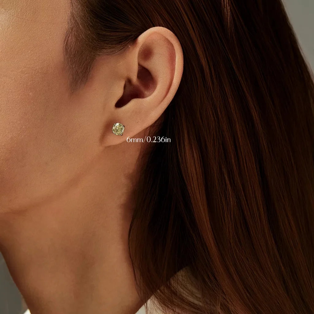 Stud Earrings for Women - 925 Sterling Silver - Light Yellow Zircon Octagon Rose Cut