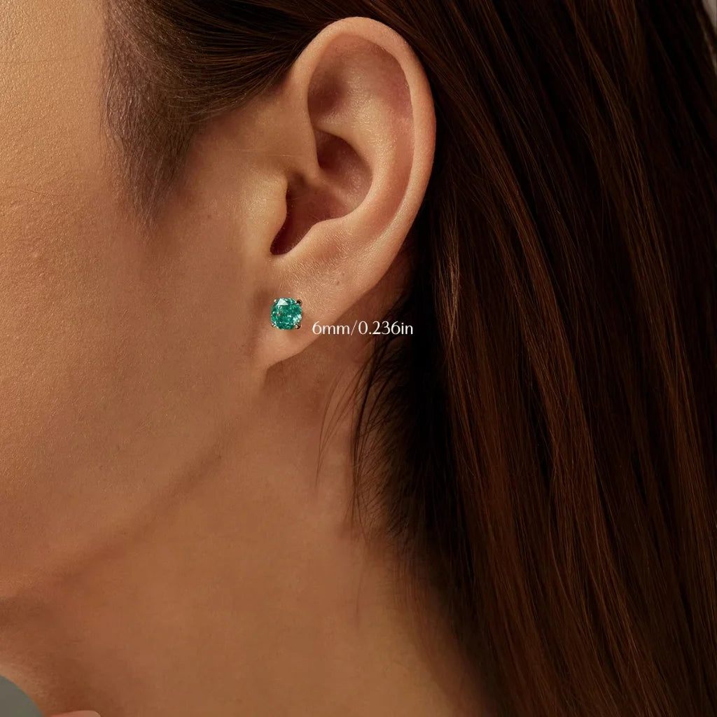 Stud Earrings for Women - 925 Sterling Silver - Zircon - Paraiba-Inspired Octagon