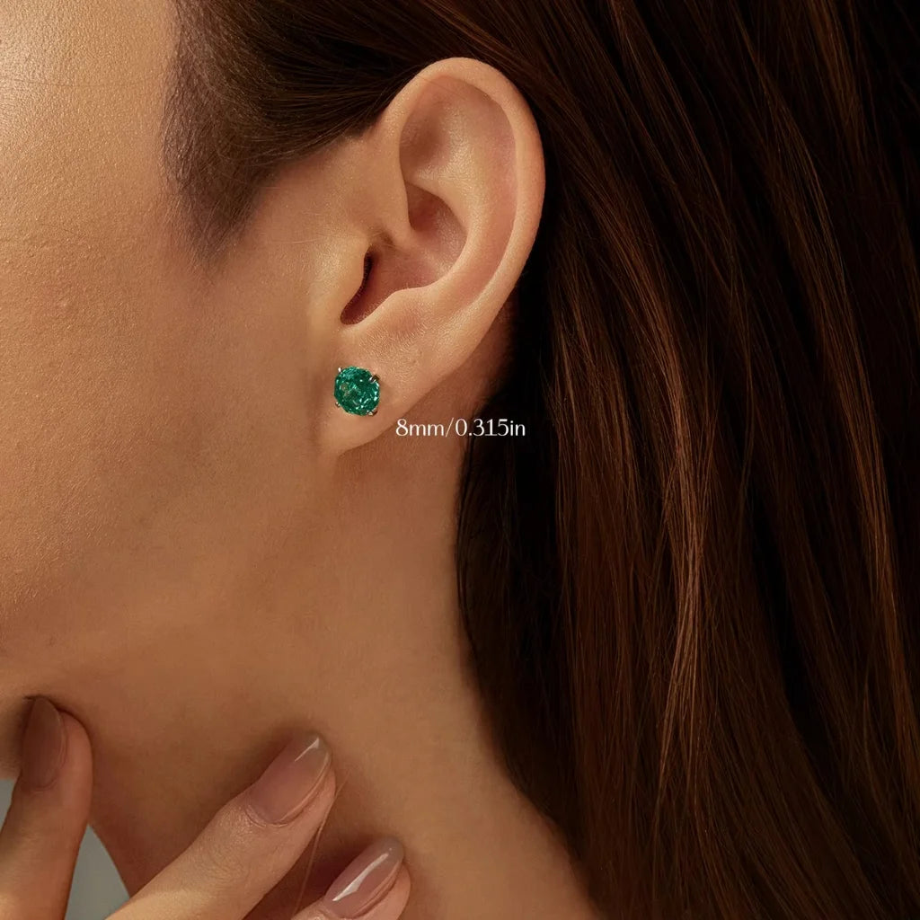 Stud Earrings for Women - 925 Sterling Silver - Zircon - Paraiba-Inspired Octagon