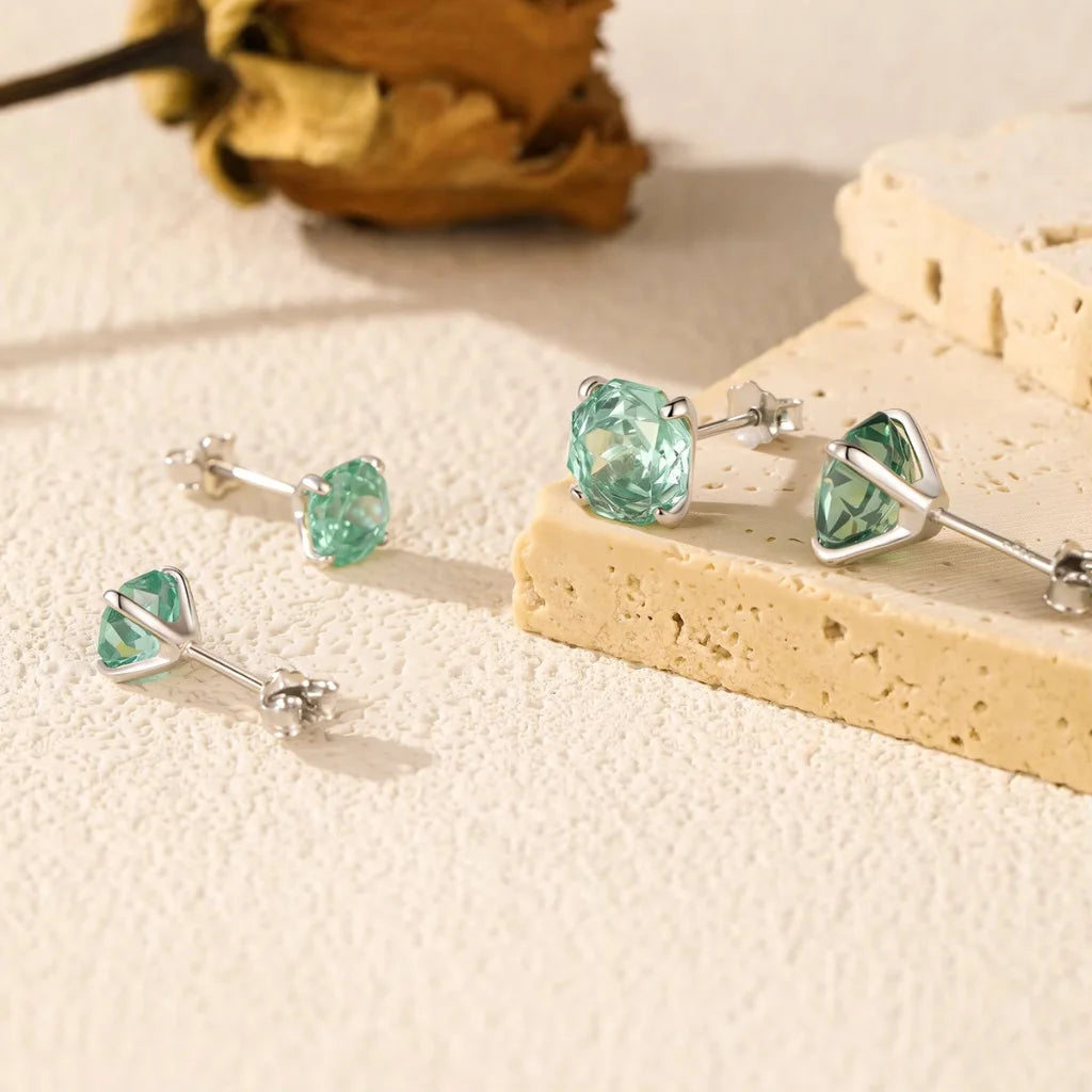 Stud Earrings for Women - 925 Sterling Silver - Zircon - Paraiba-Inspired Octagon
