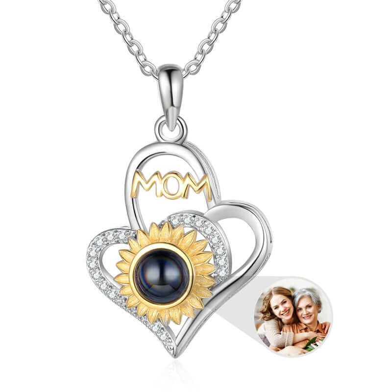 Personalised Sunflower Heart Photo Projection Mom Necklace