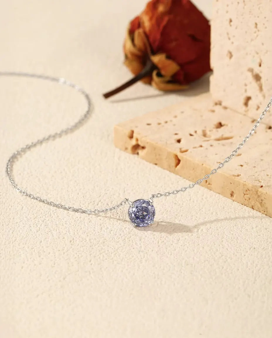 Round Tanzanite Colour Cubic Zirconia Necklace in 925 Sterling Silver