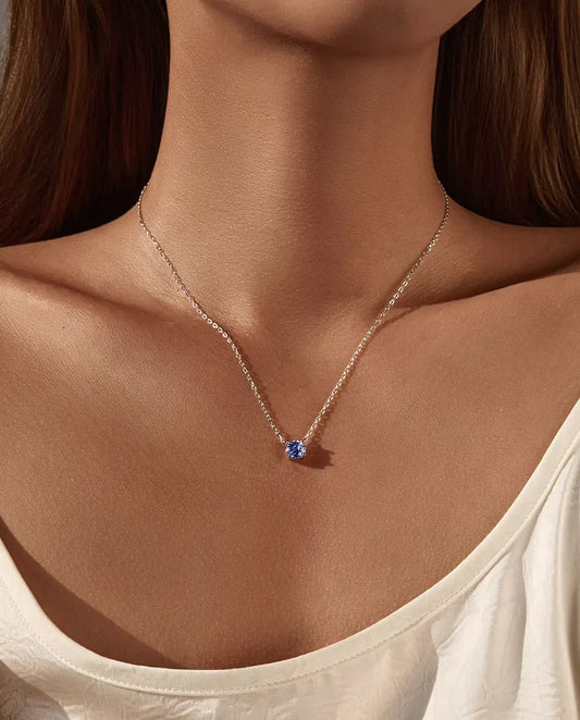 Round Tanzanite Colour Cubic Zirconia Necklace in 925 Sterling Silver