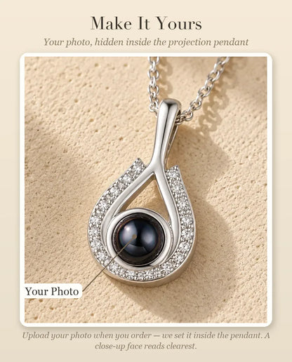 Personalised Teardrop Photo Projection Necklace in Silver - personalisation guide: photo upload