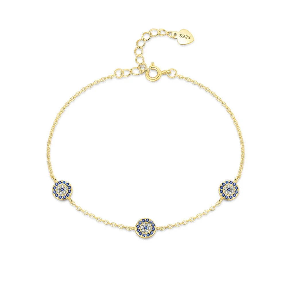 Three-Charm Sterling Silver Evil Eye Bracelet - Turkish Eye Bracelet