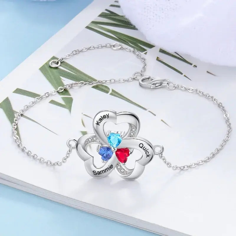 Three Heart Family Personalised Bracelet with 3 Names and