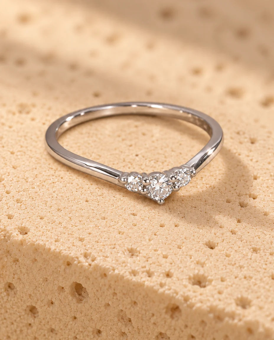 Three Stone Moissanite Engagement Ring - three-quarter view