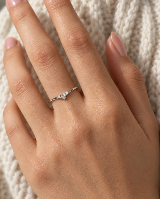 Three Stone Moissanite Engagement Ring - worn on the hand