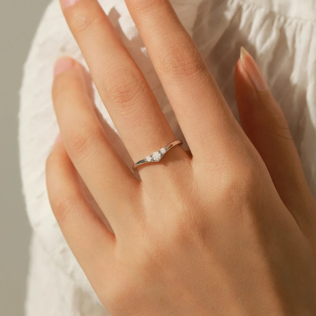 Three Stone Moissanite Engagement Ring - Sparkling Simple Thin Wedding Ring For Women - 925 Sterling Silver