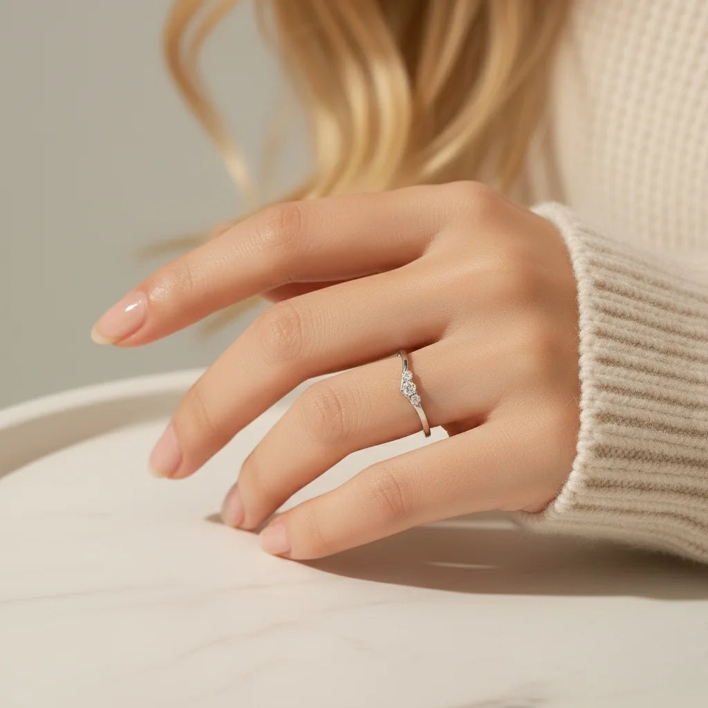 Three Stone Moissanite Engagement Ring - Sparkling Simple Thin Wedding Ring For Women - 925 Sterling Silver