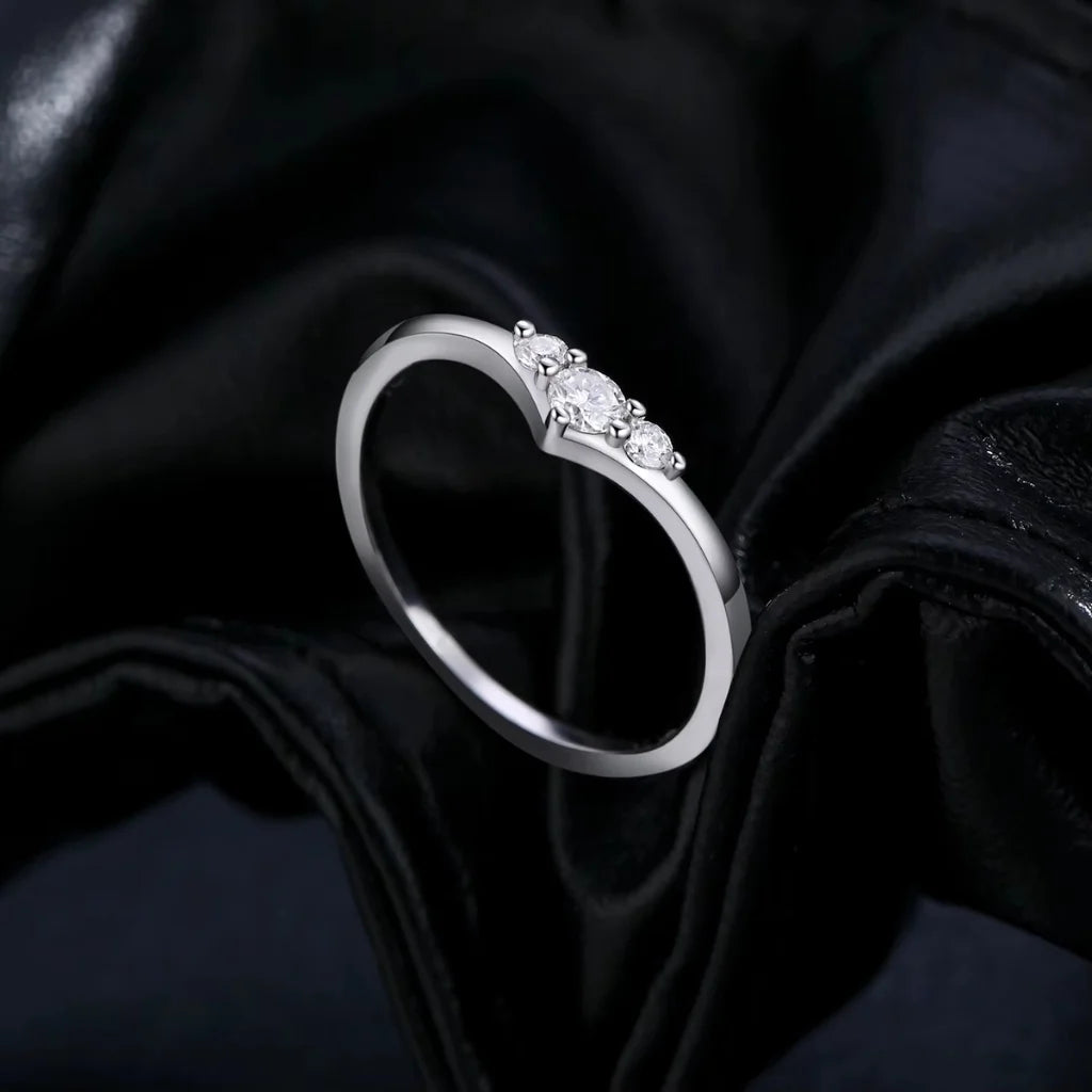 Three Stone Moissanite Engagement Ring - Sparkling Simple Thin Wedding Ring For Women - 925 Sterling Silver