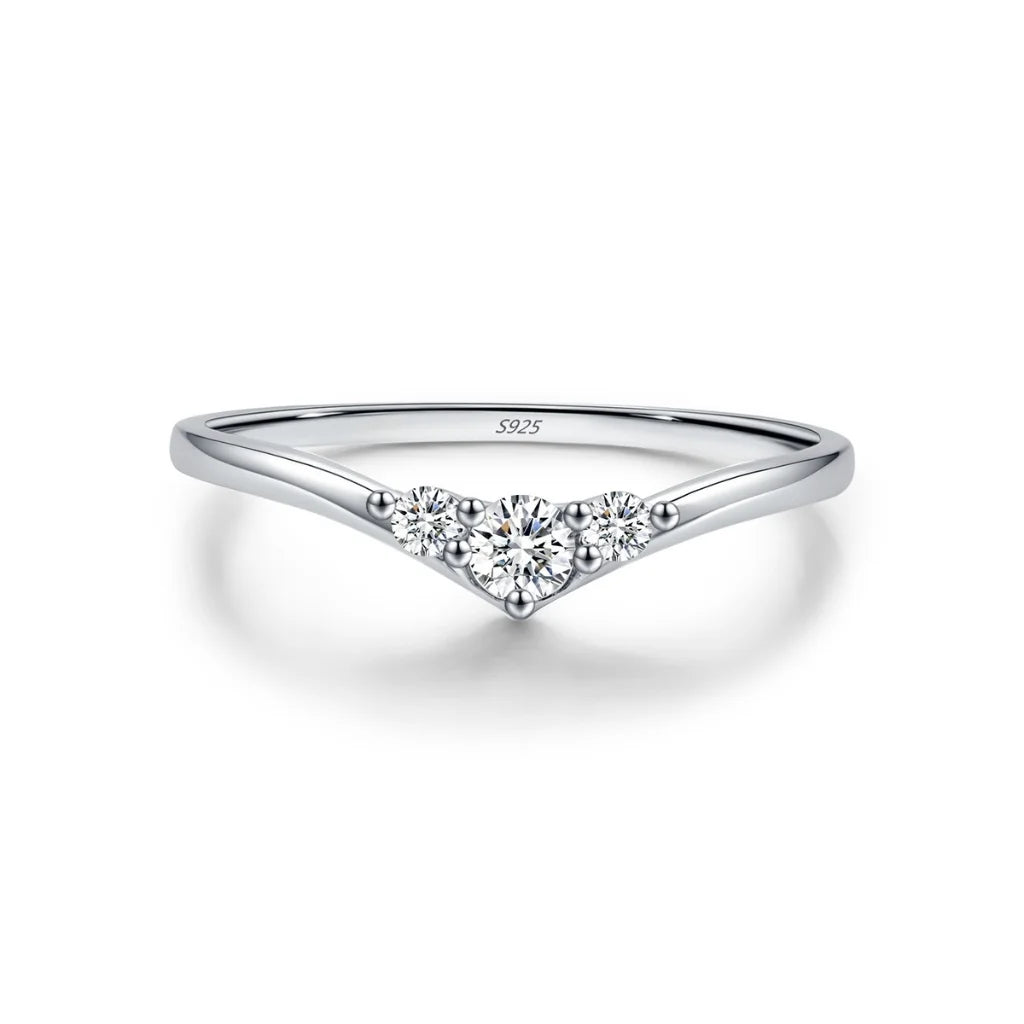 Three Stone Moissanite Engagement Ring - Sparkling Simple Thin Wedding Ring For Women - 925 Sterling Silver