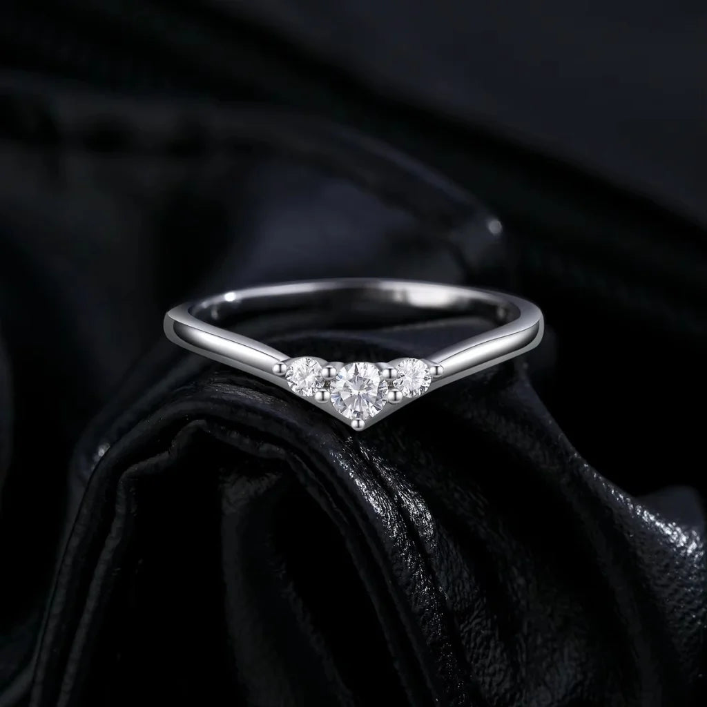 Three Stone Moissanite Engagement Ring - Sparkling Simple Thin Wedding Ring For Women - 925 Sterling Silver
