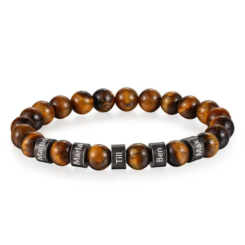 Tiger Eye Stone Beaded Personalised Men's Bracelet