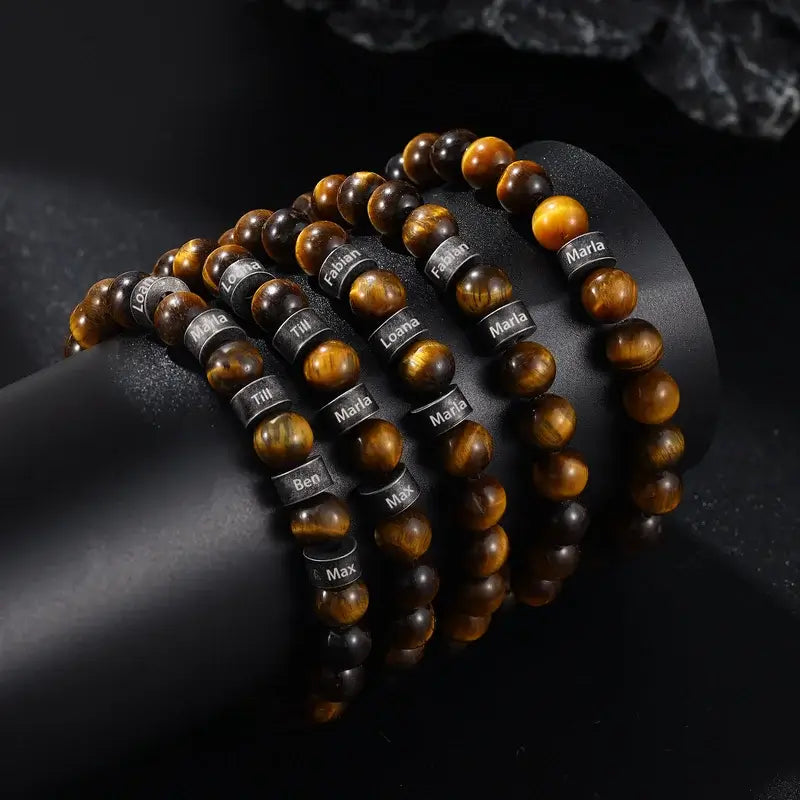 Tiger Eye Stone Beaded Personalised Men's Bracelet – IfShe UK