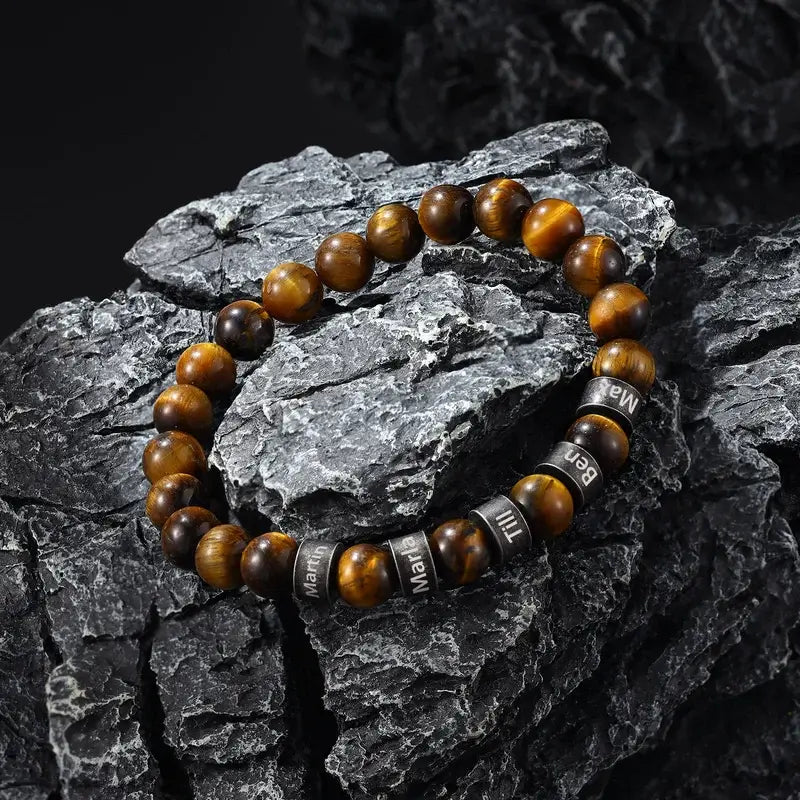 Tiger Eye Stone Beaded Personalised Men's Bracelet