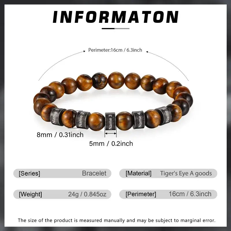 Tiger Eye Stone Beaded Personalised Men's Bracelet