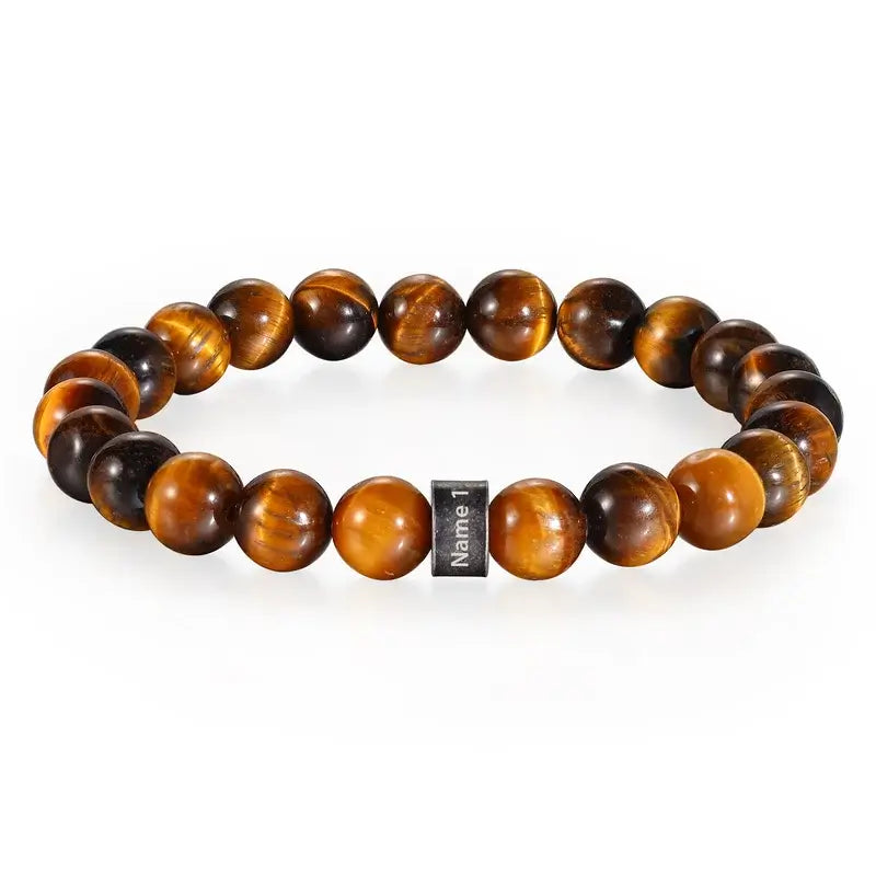 Tiger Eye Stone Beaded Personalised Men's Bracelet