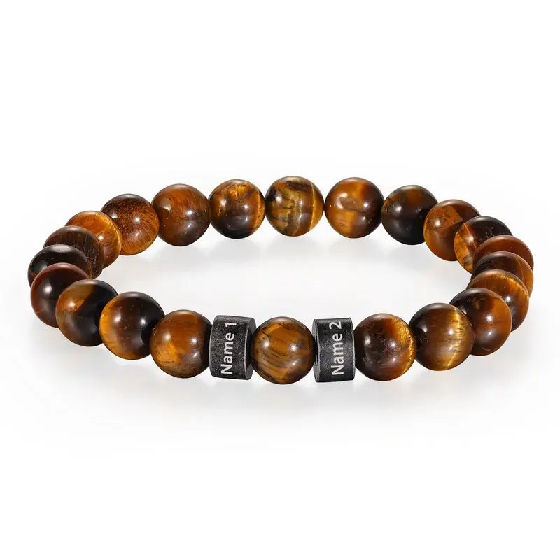 Tiger Eye Stone Beaded Personalised Men's Bracelet