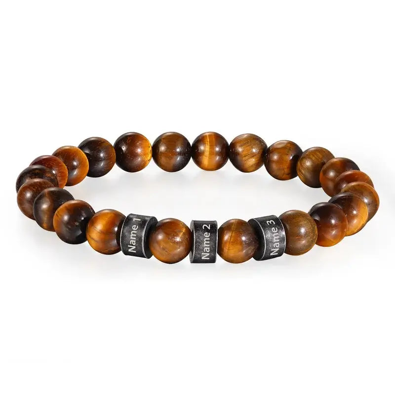 Tiger Eye Stone Beaded Personalised Men's Bracelet