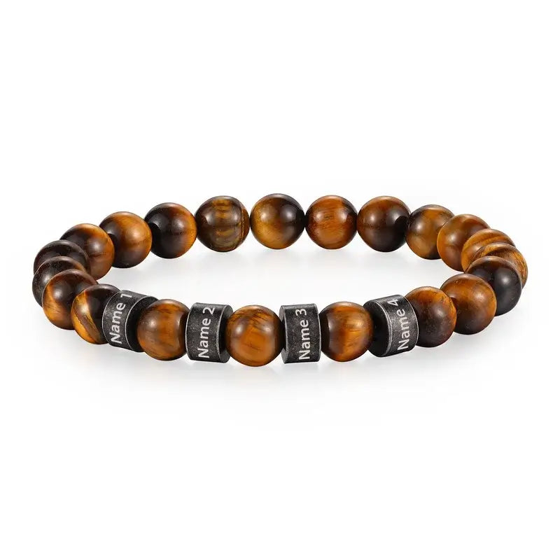 Tiger Eye Stone Beaded Personalised Men's Bracelet