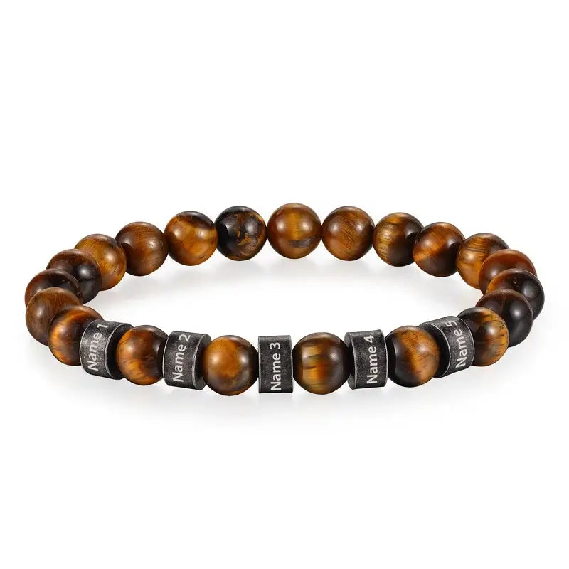 Tiger Eye Stone Beaded Personalised Men's Bracelet