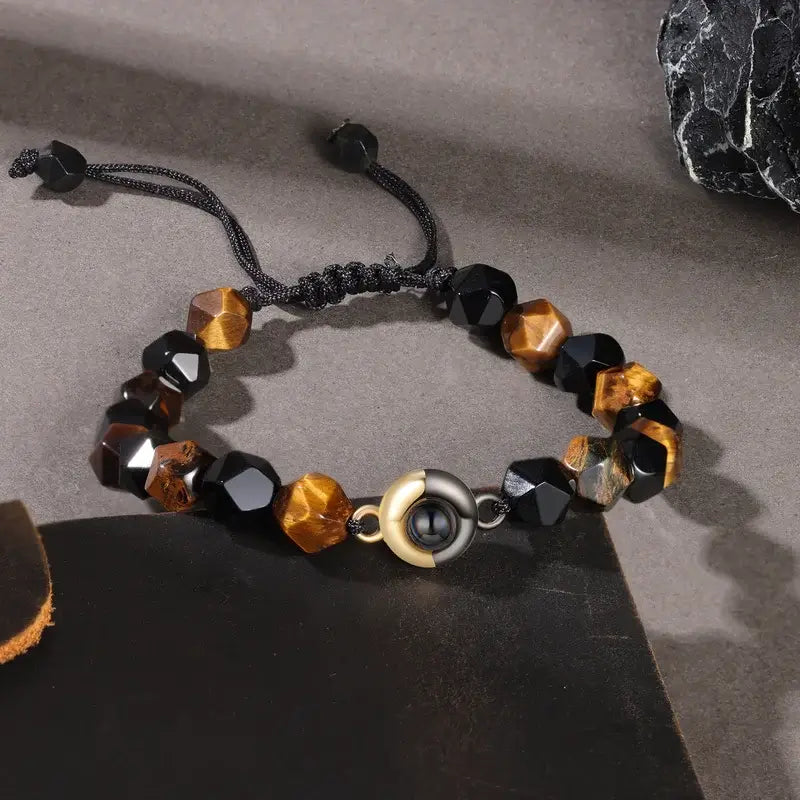 Tiger Eye Stone Beaded Personalised Projection Photo Bracelet