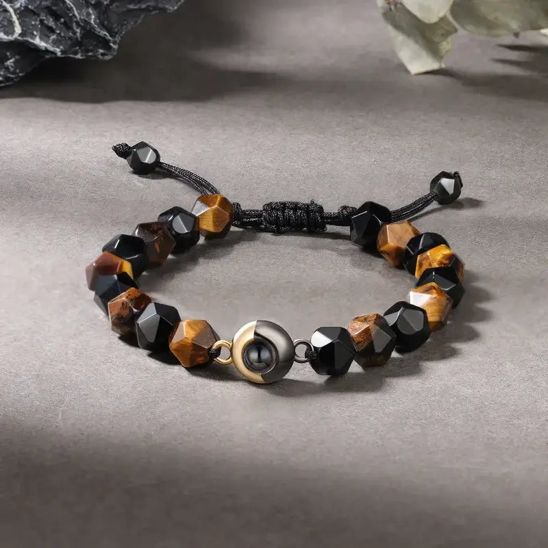 Tiger Eye Stone Beaded Personalised Projection Photo Bracelet