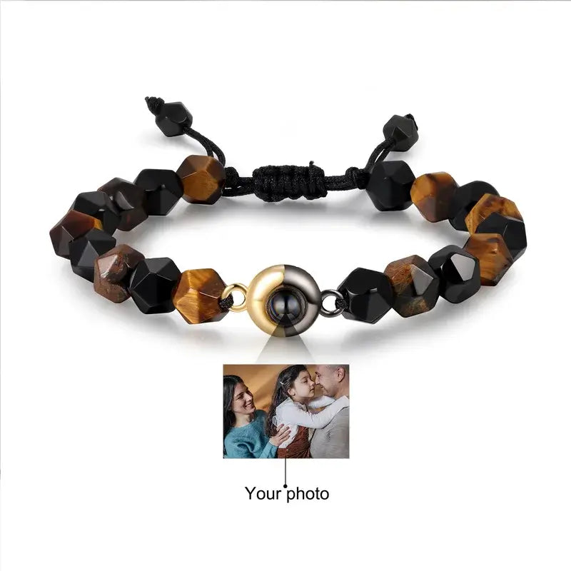 Tiger Eye Stone Beaded Personalised Projection Photo Bracelet