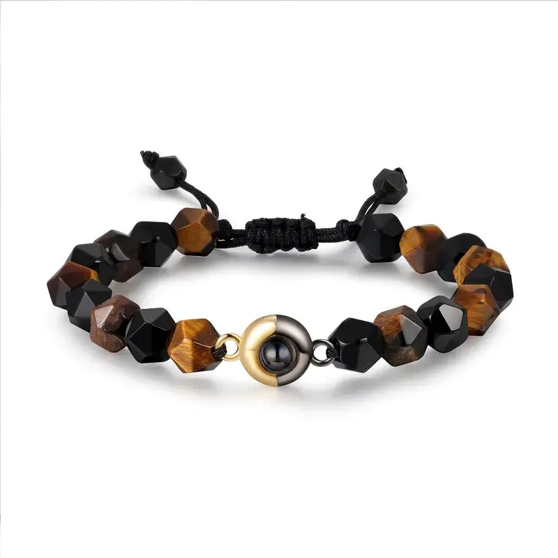 Tiger Eye Stone Beaded Personalised Projection Photo Bracelet