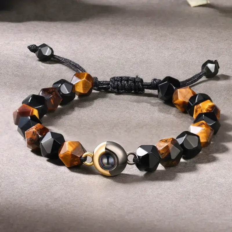 Tiger Eye Stone Beaded Personalised Projection Photo Bracelet