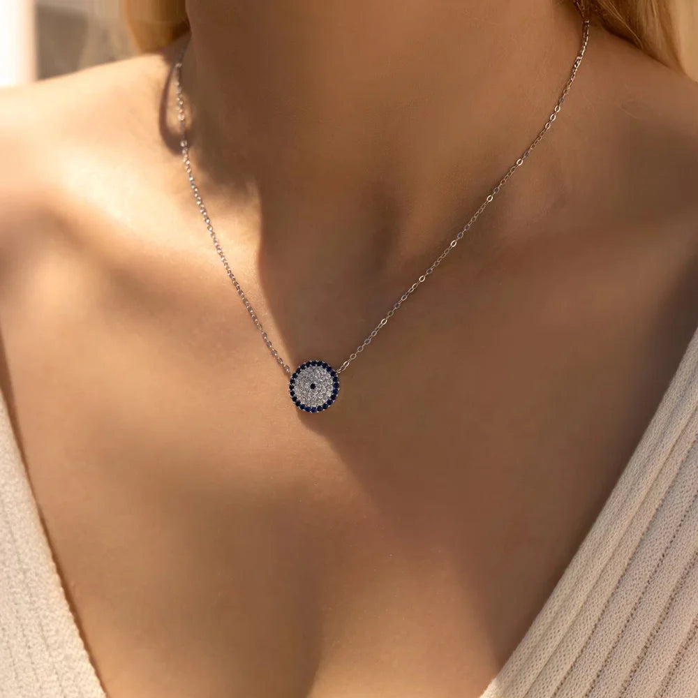 Timeless Evil Eye Pendant Necklace in Sterling Silver and Zircon