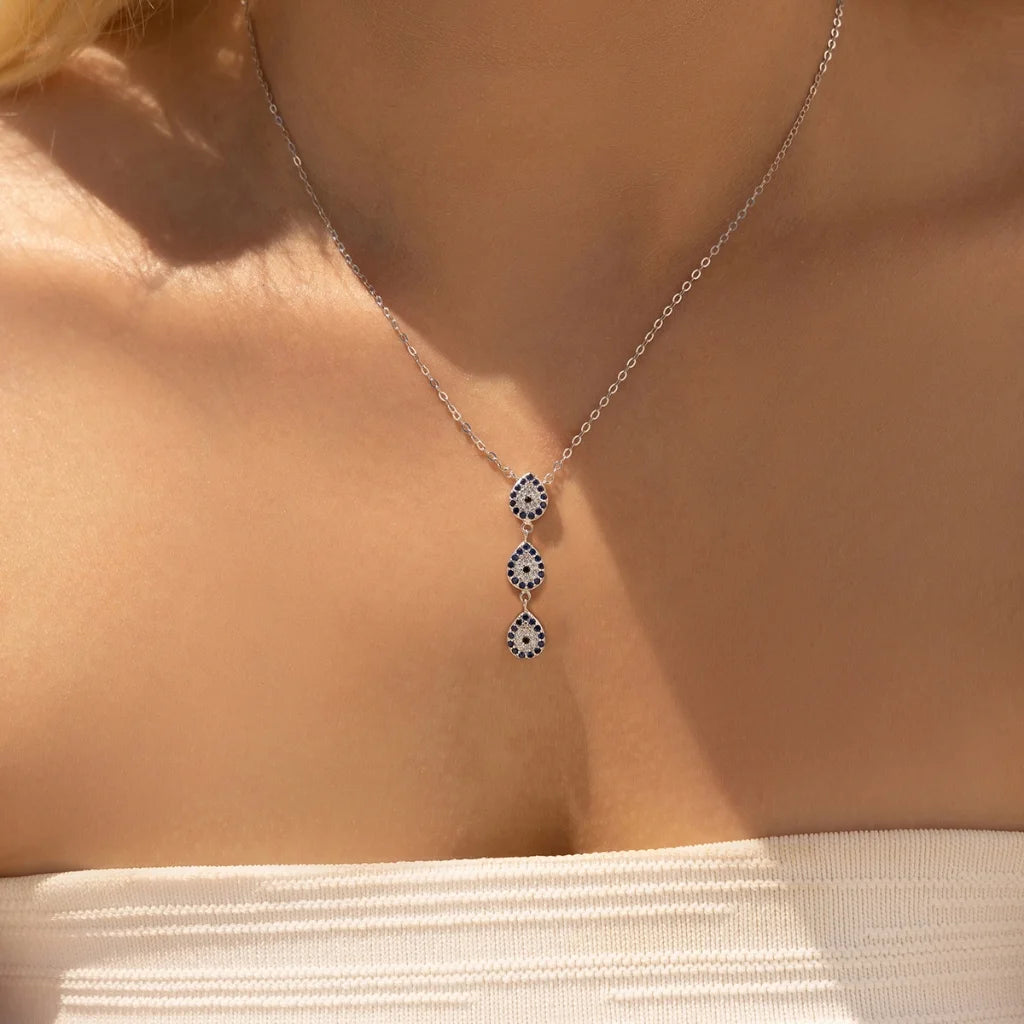 Timeless Sterling Silver Evil Eye Necklace with Dazzling Zircon Stones