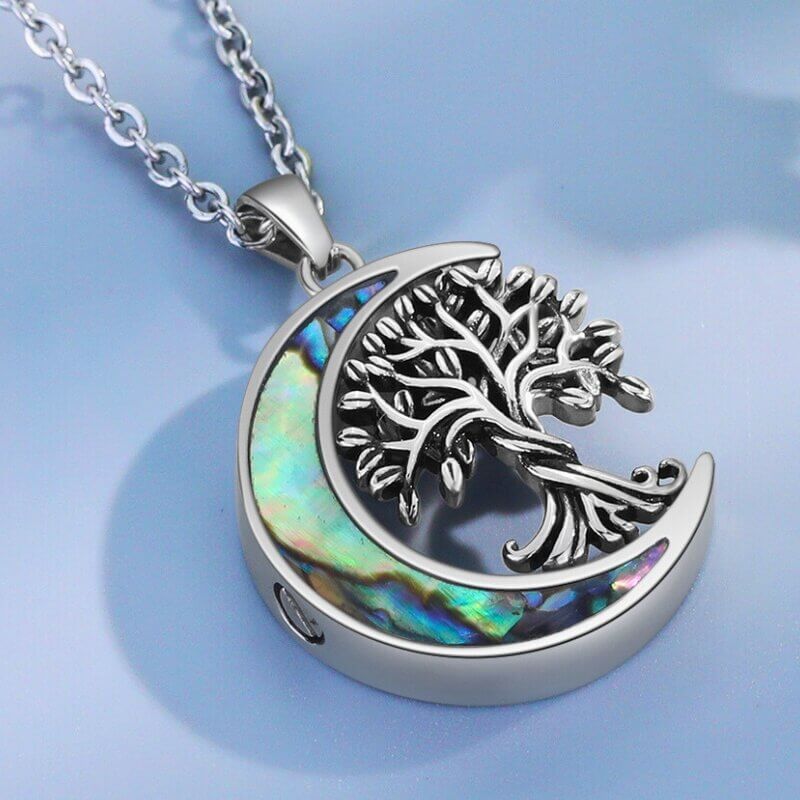 Tree of Life Moon Locket with Ashes - Ashes Necklace with Engraving