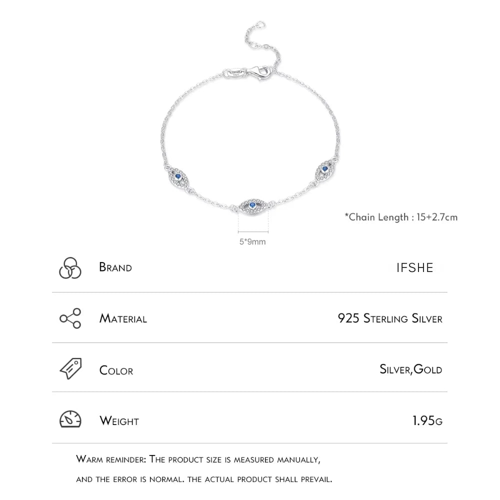 Triple Evil Eye Sterling Silver Protection Bracelet - Turkish Eye Bracelet