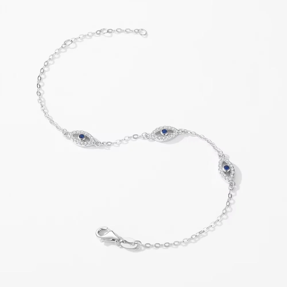 Triple Evil Eye Sterling Silver Protection Bracelet - Turkish Eye Bracelet
