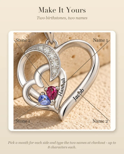 How to personalise the necklace with two birthstones and two names