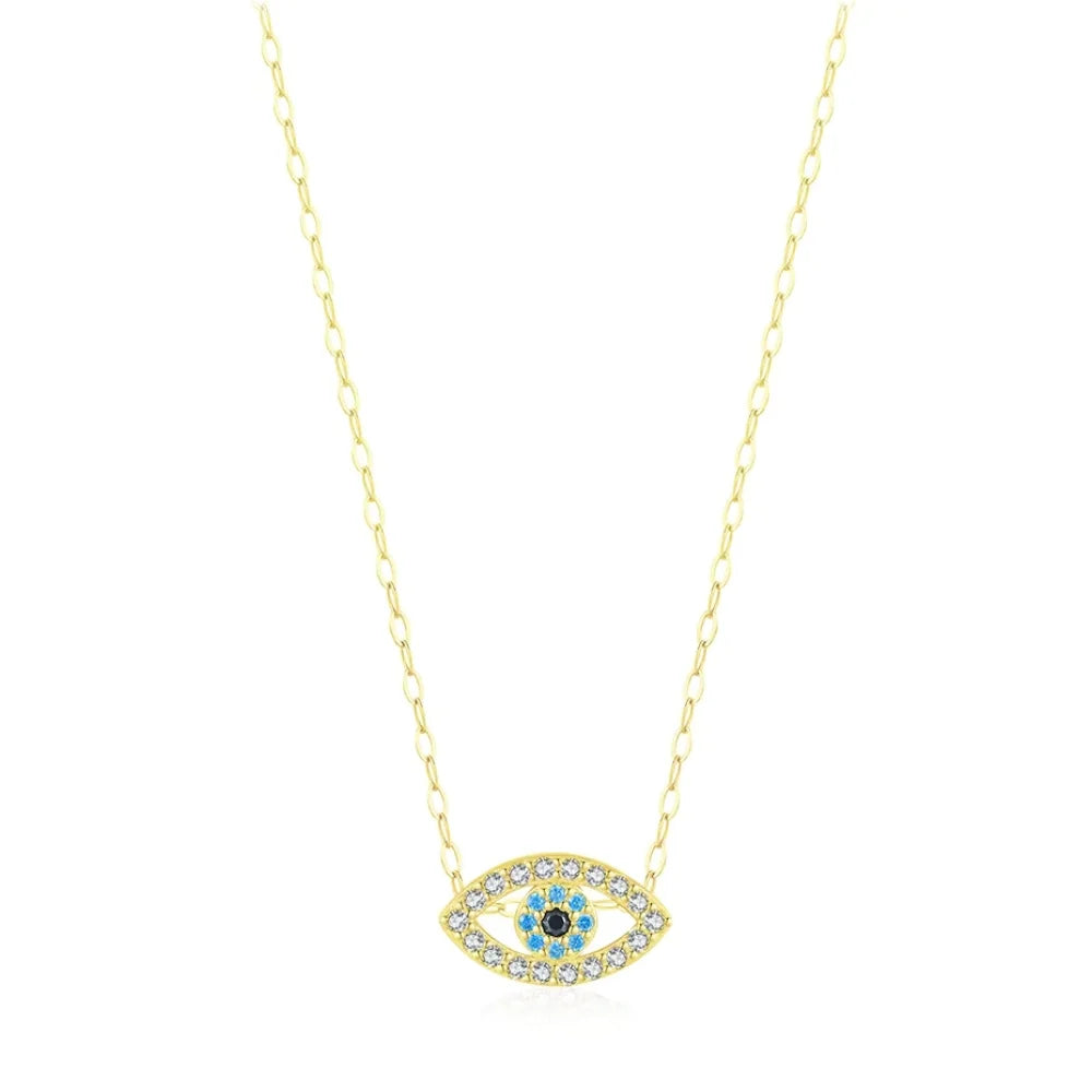 Turkish Blue Evil Eye Necklace - Sterling Silver Zircon Choker for Women