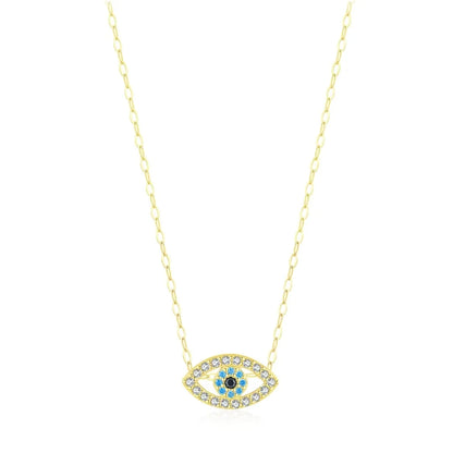 Turkish Blue Evil Eye Necklace - Sterling Silver Zircon Choker for Women