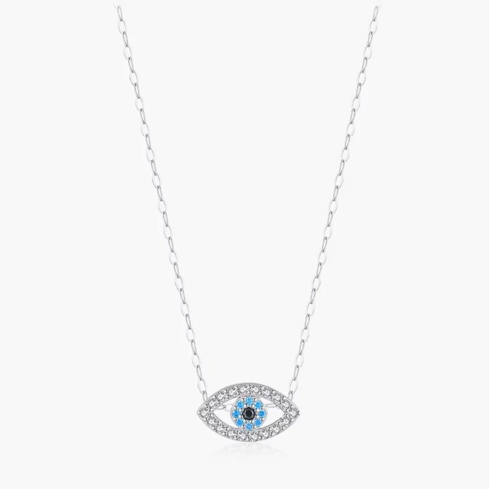 Turkish Blue Evil Eye Necklace - Sterling Silver Zircon Choker for Women