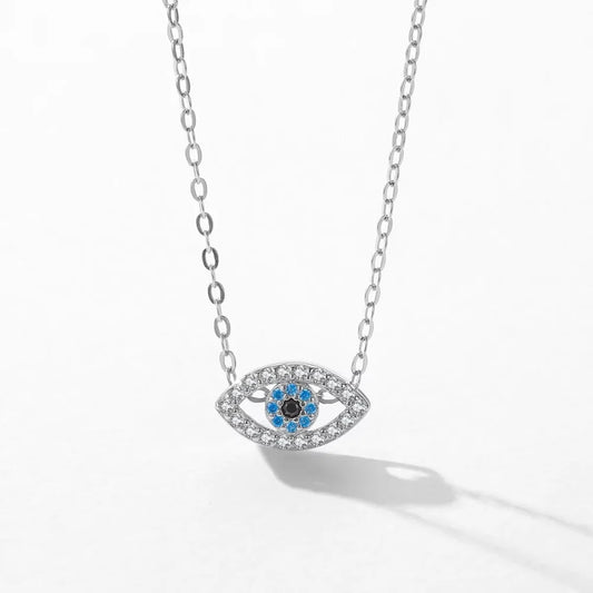 Turkish Blue Evil Eye Necklace - Sterling Silver Zircon Choker for Women