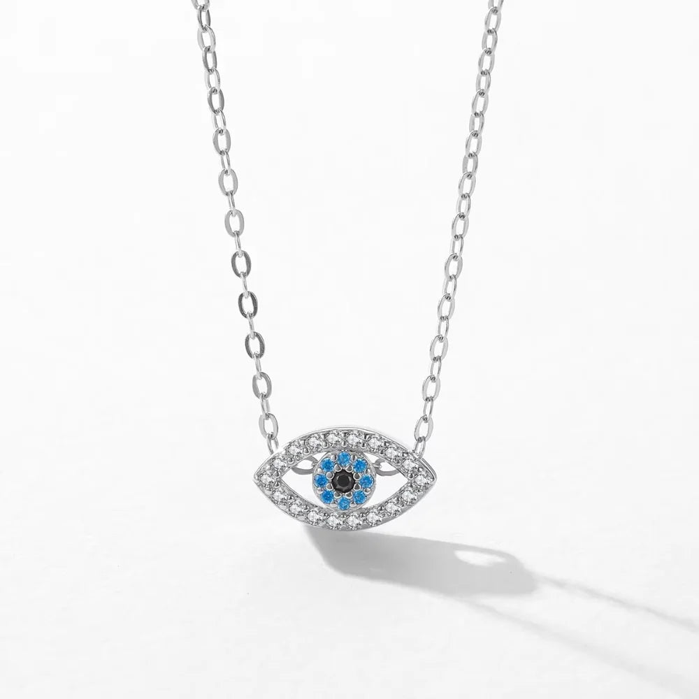 Turkish Blue Evil Eye Necklace - Sterling Silver Zircon Choker for Women