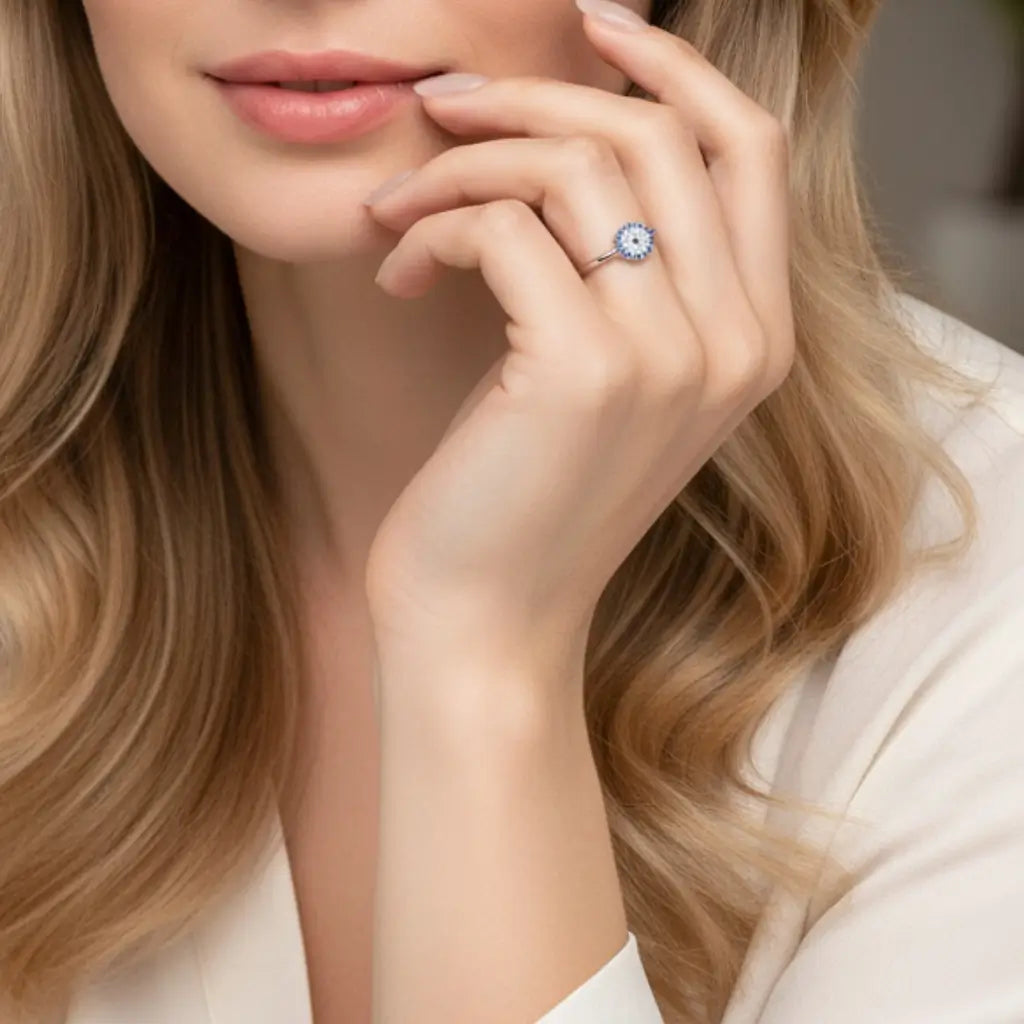 Turkish Evil Eye Ring in 925 Sterling Silver with Zircon – A Symbol of Protection