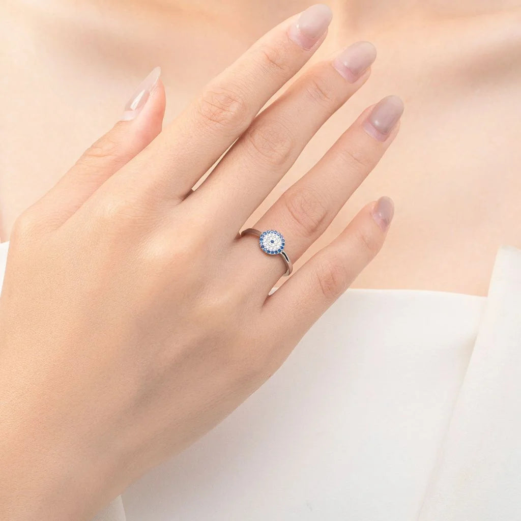 Turkish Evil Eye Ring in 925 Sterling Silver with Zircon – A Symbol of Protection